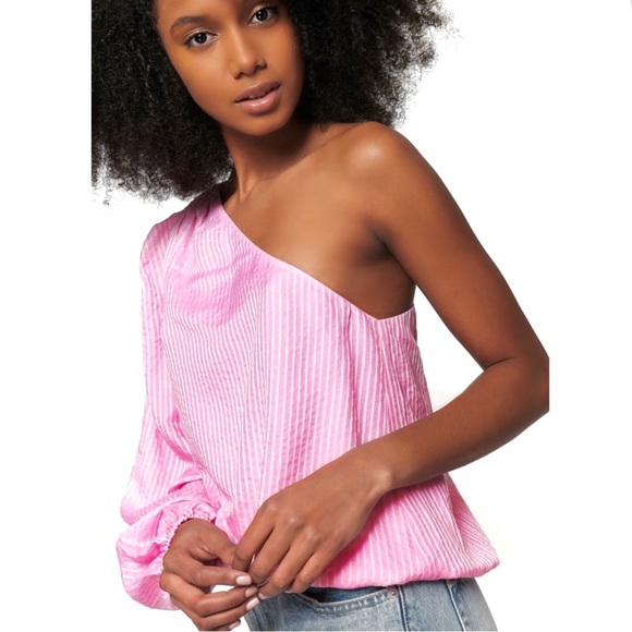 CAMI NYC PINK STRIPED ONE-SHOULDER TOP - Picture 5 of 9